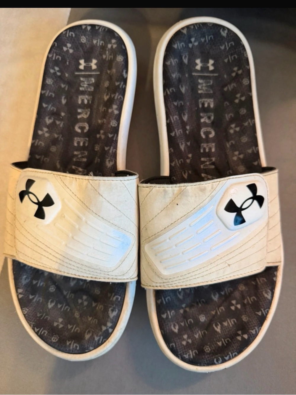 Under Armour White and Black Men's Slide Sandals